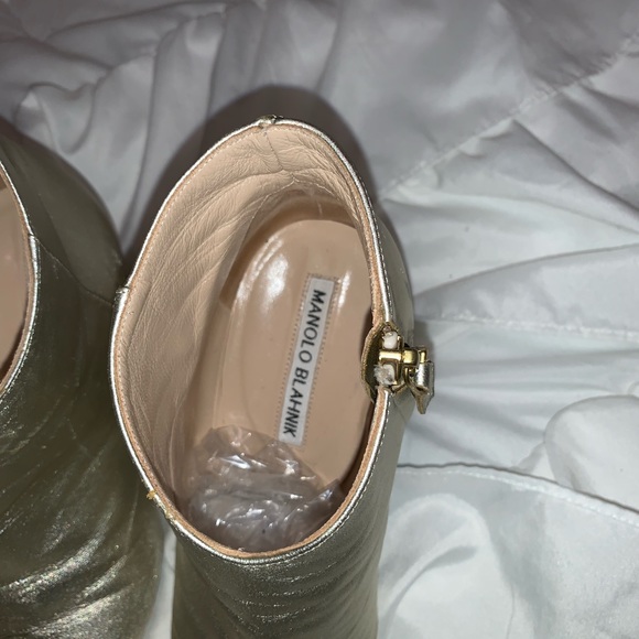 Manolo Blahnik Brusta Platinum Gold Booties - Picture 7 of 8